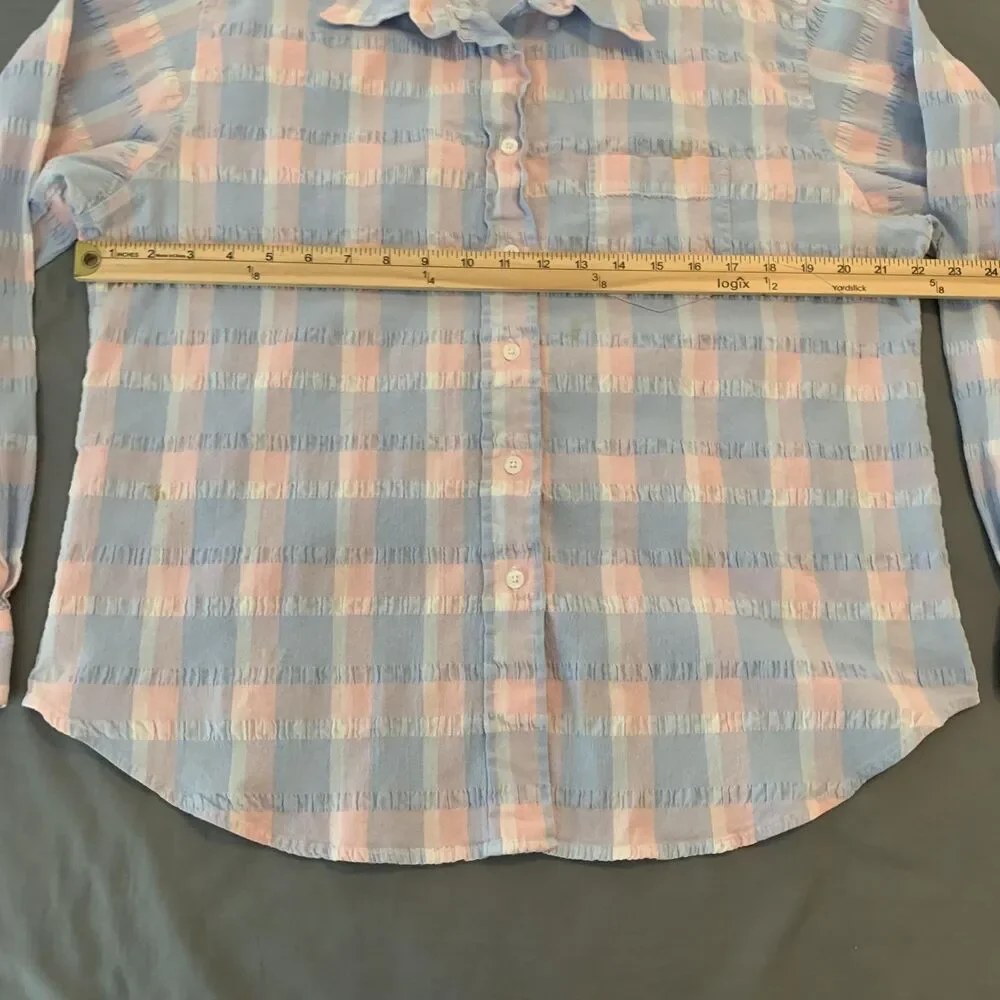 Cruel‎ Girl Shirt Womens XL Pink Blue Plaid Long Sleeve Western Casual Button Up